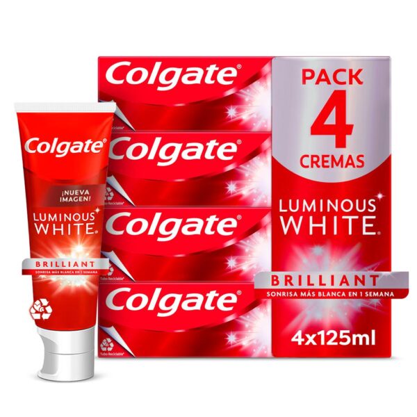 Colgate Luminous White Brilliant Crema Dental Blanqueadora 4 Unidades / 125 mL / 4.22 oz