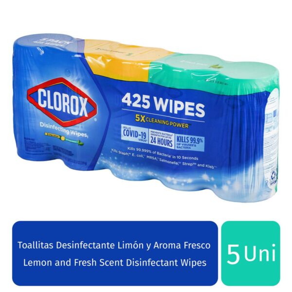 Clorox Toallitas Húmedas para Limpiar y Desinfectar 5 Unidades / 85 Toallitas