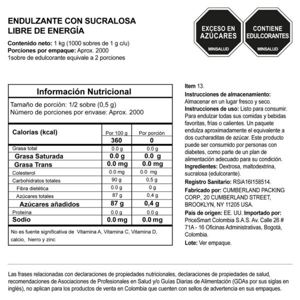 Member's Selection Endulzante de Sucralosa 1 000 Unidades / 1 g / 0.03 oz - Image 2
