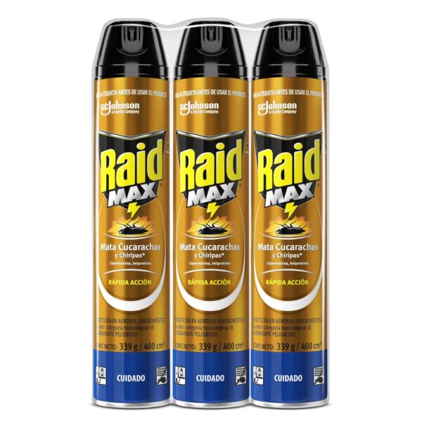 Raid Insecticida en Aerosol Mata Cucarachas Rápida Acción 3 Unidades / 400 mL / 13.52 ozRaid Insecticida en Aerosol Mata Cucarachas Rápida Acción 3 Unidades / 400 mL / 13.52 oz