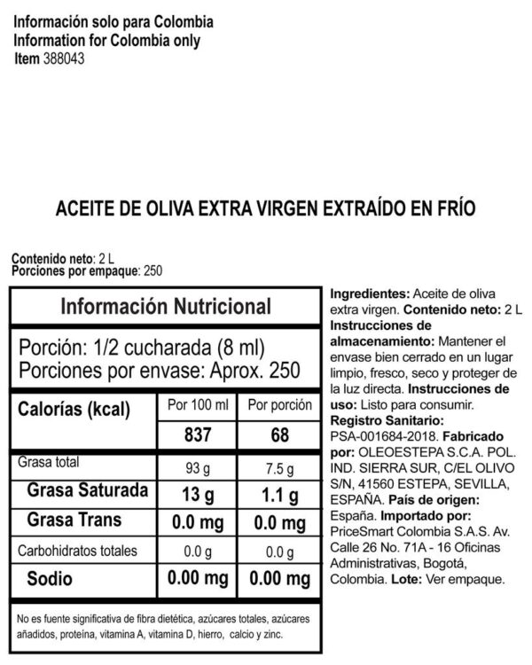Member's Selection Aceite de Oliva Extra Virgen Extraído en Frío 2 L - Image 2