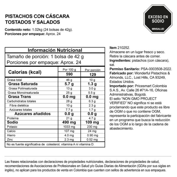 Wonderful Pistachos Tostados 24 Unidades / 42 g / 1.5 oz - Image 2